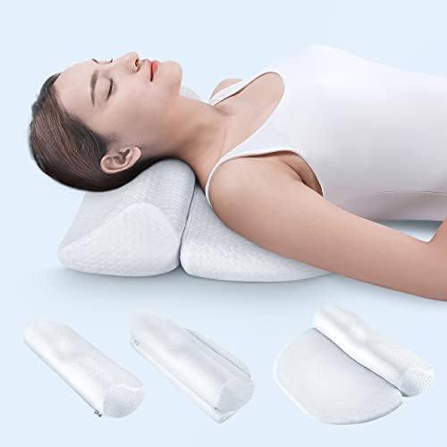  6-IN-1 Adjustable Cervical Neck Pillows For Pain Relief Sleeping, Memory Foam Bolster Pillows With Detachable Pad, Neck Support Pillow For Body Lumbar Knee Leg Back Orthopedic Neck Roll (Grey)
