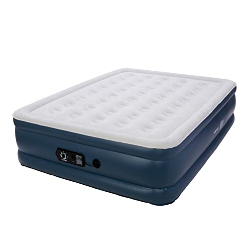  Insta-Bed 19 Inch Raised Height Queen Inflatable Air Bed Mattress With Built In NeverFlat AC Air Pump For Varying Firmness Settings With Carrying Bag