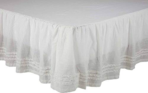  Kathryn California King Ruffled Bed Skirt W/ A 16" Drop, Soft White Linen-Look Textured Fabric, Gathered Vintage Farmhouse, Country Cottage Bedding