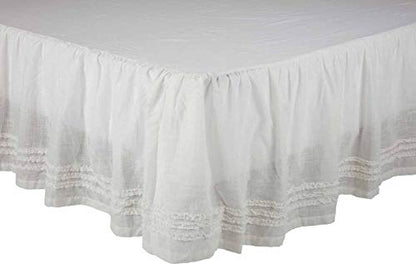  Kathryn California King Ruffled Bed Skirt W/ A 16" Drop, Soft White Linen-Look Textured Fabric, Gathered Vintage Farmhouse, Country Cottage Bedding