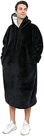  Oversized Sherpa Wearable Blanket Hoodie Long Soft Flannel Plush Blanket Sweatshirt Birthday Gifts For Men And Women 47 Inch (Gray)