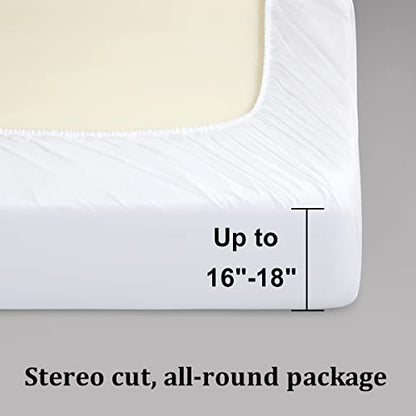  Shilucheng 100% Eucalyptus Sheets Queen Size, Lyocell Sheets Silk Cooling Bed Sheets Set,Silky Soft & Smooth, Breathable Tencel Queen Sheets Deep Pocket - 4PC, White