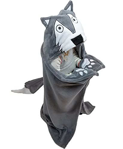 Lazy One Wearable Hooded Blanket For Kids, Animal Hooded Blanket (Wolf Blanket)