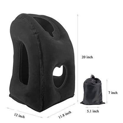  HAIYANLE Inflatable Travel Pillow - Multifunctional Travel Pillow For Adult Chin Supporting Travel Neck Pillow Airplane Sleeper Office Napping Pillow With Eye Mask, Earplugs And Portable Bag