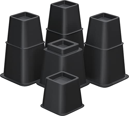  Lufia Bed Furniture Risers, 6 Inch Heavy Duty Bed Lifts Risers For Sofa, Table, Chair Or Desk, Set Of 4 Bed Lifts (6 Inch, Black)