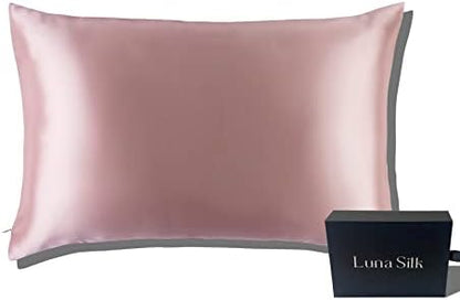  LUNASILK Mulberry Silk Pillowcase For Hair & Skin, 100% Real Pure Silk Pillowcase With Hidden Zipper, Acne Free, Queen, White, 22mm