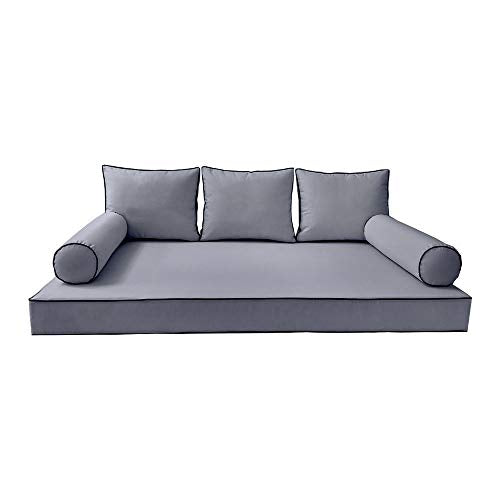  PROLINEMAX |Cover ONLY| Outdoor Style 3 Full Contrast Trim Daybed Mattress Bolster Pillow Fitted Sheet AD001