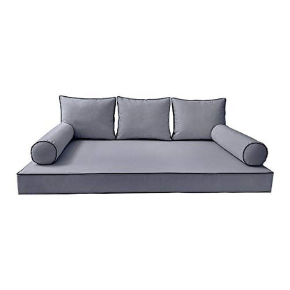  PROLINEMAX |Cover ONLY| Outdoor Style 3 Full Contrast Trim Daybed Mattress Bolster Pillow Fitted Sheet AD001
