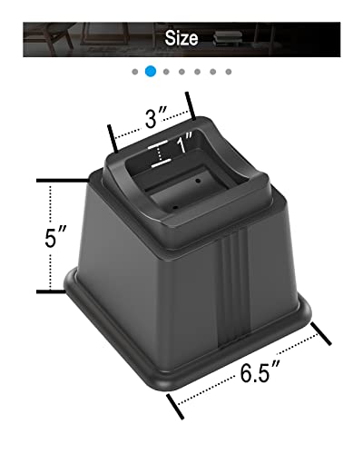  ZTON Bed Furniture Risers Elevation In Height 5" Heavy Duty Risers For Both Posts And Wheels Of Furniture Sofa Bed Couch Chair Table, Support Up To 3000 Lbs. (6 Pack,Black)