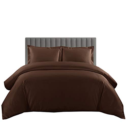  Sheetsnthings Solid 600-Thread-Count, 100-Percent Cotton King-California King Duvet Cover Set With Buttons Enclosure, Chocolate