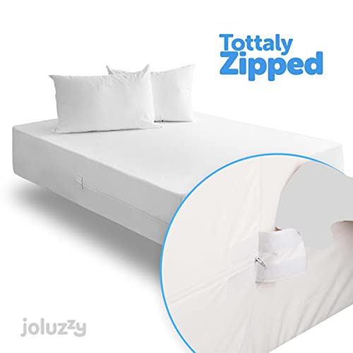  Joluzzy Zippered Mattress Protector - Waterproof Six-Sided Mattress Encasement - Cotton Terry, Breathable, Noiseless, Vinyl-Free, Full-XL Size