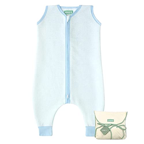  Molis & Co Toddler Sleeping Sack 2T, Breathable Muslin Baby Sleeping Bag 18-36 Months, 0.5 TOG Lightweight Unisex Toddler Wearable Blanket, Blue And Beige