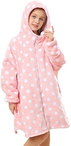  Uttermara Wearable Blanket Hoodie, Zipper Oversized Hoodie Blanket For Kids, Sherpa Hooded Blanket With Hood, Pocket & Sleeve, One Size Fits All, Stars Print Glow In The Dark