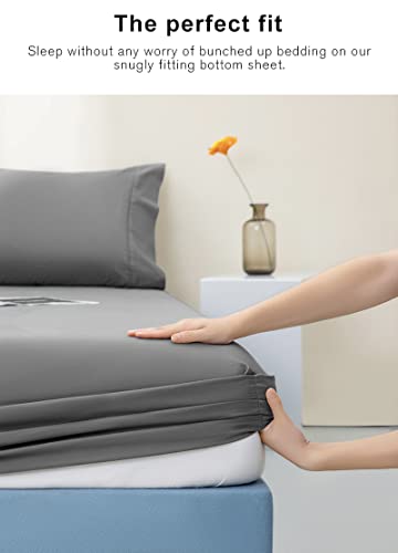  100% Egyptian Cotton Sheets Queen Size, Luxury Sheets 1000 Thread Count Cotton Sheets, Hotel Quality Sateen Weave, Hotel White Sheets With Elasticized Deep Pocket (Dark Grey, Queen)