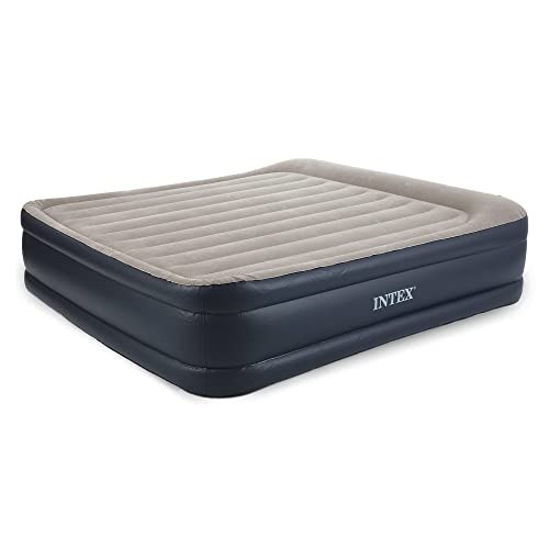 Intex Dura Beam Deluxe Raised Pillow Inflatable Blow Up Portable Firm Air Mattress Bed With Built-in Internal Air Pump, King-Sized Bed