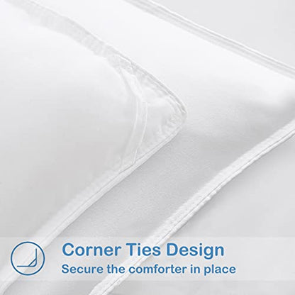  All Season Queen Size Soft Quilted Down Alternative Comforter Reversible Duvet Insert With Corner Tabs,Winter Summer Warm Fluffy,White,88x88 Inches