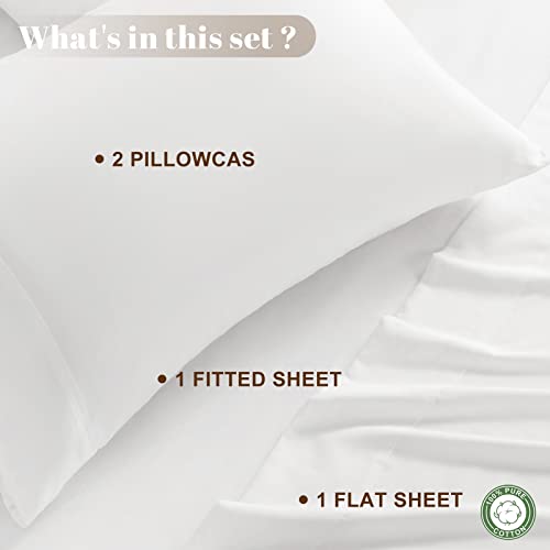  LBRO2M 100% Cotton 1200 Thread Count Sheets Set King Size,Bed Sheet 4 Piece Sets,16 Inches Deep Pocket,All Season,Bedding Super Soft Comforterble,White