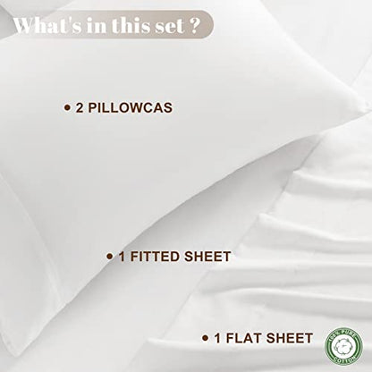  LBRO2M 100% Cotton 1200 Thread Count Sheets Set King Size,Bed Sheet 4 Piece Sets,16 Inches Deep Pocket,All Season,Bedding Super Soft Comforterble,White