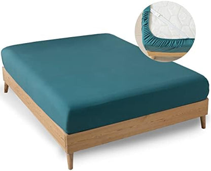  MINIPANDA Twin Fitted Sheets 2 Pack, Ultra Soft With Bed Sheets Holder Straps For Corners, Keep Sheets From Coming Off - Microfiber Sheets (Blue-Green, Twin,2)