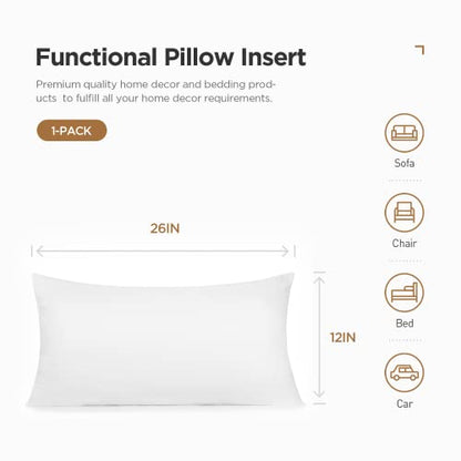  Polyester Decorative Rectangle Throw Pillow Inserts, Hypoallergenic Form Stuffer Cushion Sham Filler, 16x26, White, 1 Count (Pack Of 1)