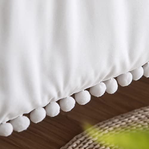  Annadaif White Comforter Set Full Size, Pom Pom Fringe Comforter 3 Pieces, Soft Microfiber Down Alternative Bedding Set For All Season As Gift (1 Comforter,2 Pillowcases)
