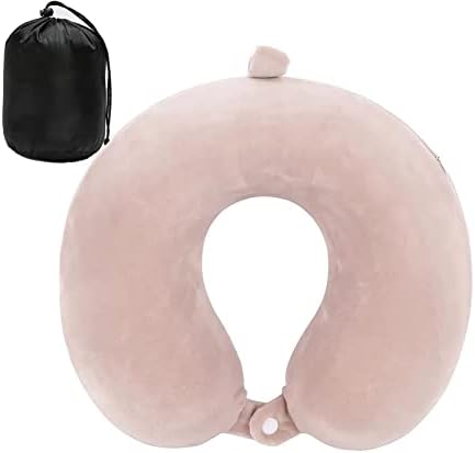  DUANY STORE Neck Pillow For Traveling, Upgraded Travel Neck Pillow For Airplane 100% Pure Memory Foam Travel Pillow For Flight Headrest Sleep, Portable Plane Accessories (Pink)