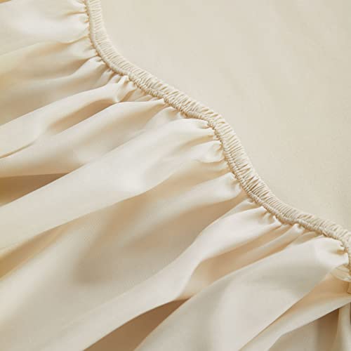  - Light Beige Sheet Set, Plain Solid Color, Soft Microfiber Bedding (4pcs, Queen Size)