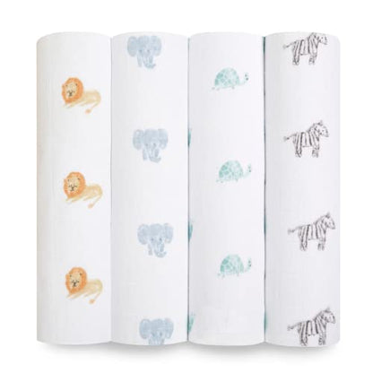  Aden + Anais Swaddle Blanket, Boutique Muslin Blankets For Girls & Boys, Baby Receiving Swaddles, Ideal Newborn & Infant Swaddling Set, Perfect Shower Gifts, 4 Pack, Jungle Jam