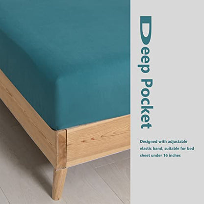  MINIPANDA Twin Fitted Sheets 2 Pack, Ultra Soft With Bed Sheets Holder Straps For Corners, Keep Sheets From Coming Off - Microfiber Sheets (Blue-Green, Twin,2)