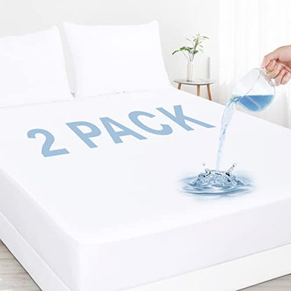  Win Size 2 Pack Waterproof Mattress Protector, Smooth Bed Cover Stretchable Deep Pocket Fits 8 To 21 Inches Mattresses, Breathable Washable Fitted Sheet Style Mattress Cover