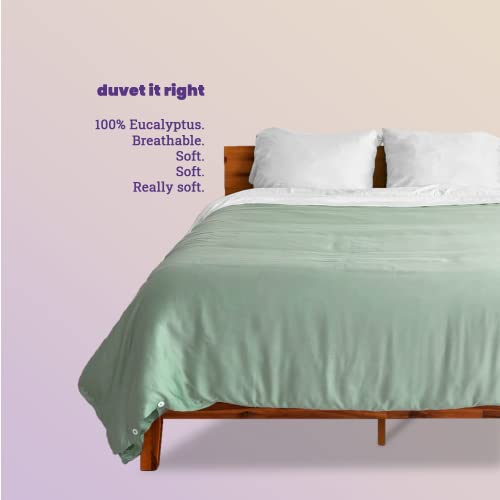  100% Eucalyptus Lyocell Duvet Cover - All-Season Soft, Cool & Cozy With Easy-to-Fasten Ties & Buttons - Down Alternative & Zero Static, King Sage