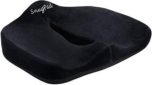  SnugPad Memory Foam Lumbar Pillow And Seat Cushion Combo, Ergonomic, Orthopedic, Lower Back Support, Premium Washable Velvet Covers With Non-Slip Bottom, Ideal For Office Chairs And Car Seats (Black)