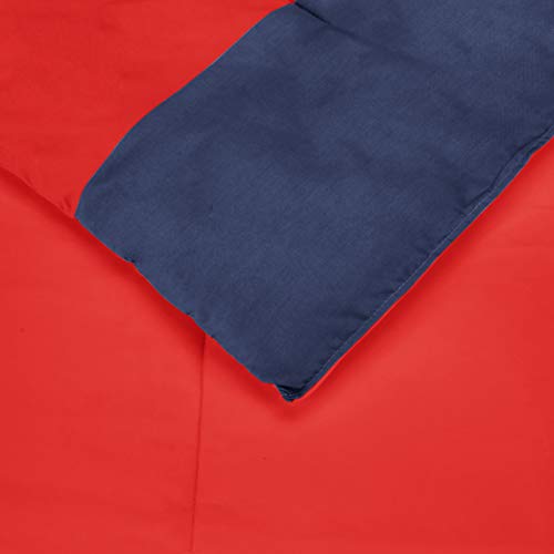  Amazon Basics Kids Easy-Wash Microfiber Bed-in-a-Bag Rugby Stripe Bedding Set - Full/Queen, Red/Navy