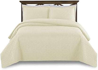  Prime Bedding Manchester 3-Piece Oversized Quilted Bedspread Coverlet Set (Ivory, King)