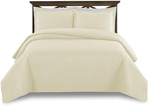  Prime Bedding Manchester 3-Piece Oversized Quilted Bedspread Coverlet Set (Ivory, King)
