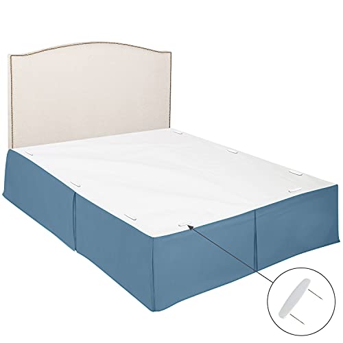  Pleated Bed Skirt - 14 Inch Tailored Drop - Luxury Microfiber Dust Ruffle - Includes 8 Pins, Twin Size, Blue Heaven