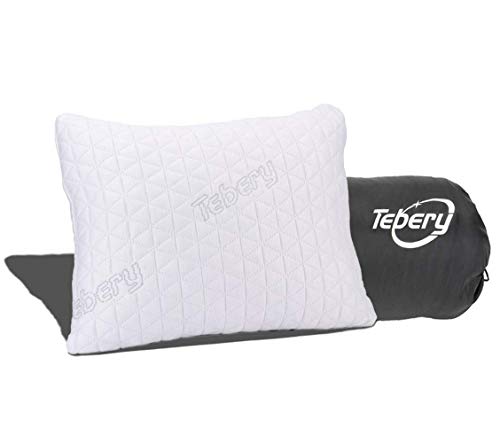  Tebery Shredded Memory Foam Travel Pillow With Bamboo Derived Viscose Rayon Cover Adjustable Compressible Camping Pillow With Stuff Sack Great For Backpacking, Airplane Or Car Travel - 14" X 19"