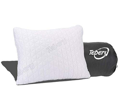  Tebery Shredded Memory Foam Travel Pillow With Bamboo Derived Viscose Rayon Cover Adjustable Compressible Camping Pillow With Stuff Sack Great For Backpacking, Airplane Or Car Travel - 14" X 19"