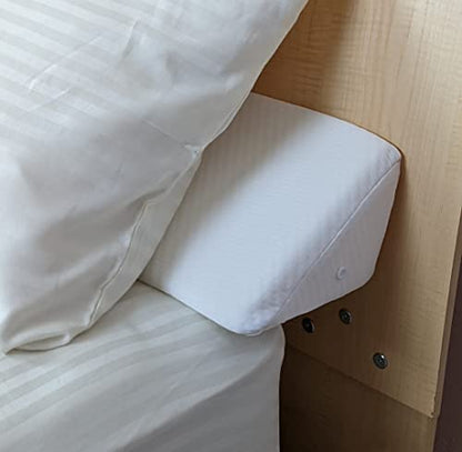  King Size Bed Wedge Pillow Stopper. Headboard Gap Filler (White) To Cover Gap Between Headboard And Bed Or Wall. Soft Washable Air Polyester Cover Over Foam Mattress Wedge (8x6x76”)