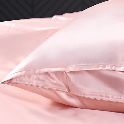  THXSILK 100% Natural Mulberry Silk Pillowcase For Hair And Skin Luxury 19 Momme Mulberry Silk Pillow Cases With Envelope Closure (Queen, Charming Pink)