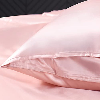  THXSILK 100% Natural Mulberry Silk Pillowcase For Hair And Skin Luxury 19 Momme Mulberry Silk Pillow Cases With Envelope Closure (Queen, Charming Pink)