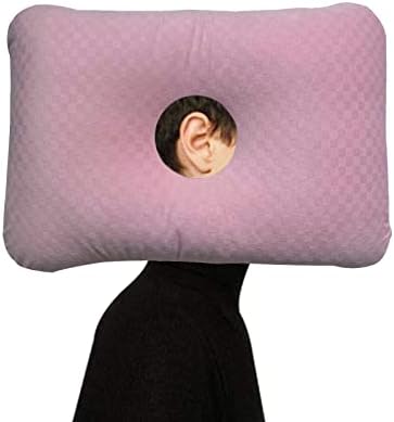  Pozico Side Sleeping Ear Pillow With Ear Hole- Piercing Pillow For Side Sleepers- Helps Reduce Ear Pain From CNH, Pressure Sores, Post Ear Surgery, Ear Pain Or Ear Plugs (Pink, Large Ear Pillow)