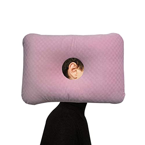  Pozico Side Sleeping Ear Pillow With Ear Hole- Piercing Pillow For Side Sleepers- Helps Reduce Ear Pain From CNH, Pressure Sores, Post Ear Surgery, Ear Pain Or Ear Plugs (Pink, Large Ear Pillow)
