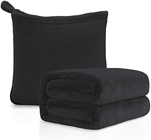  MACEVIA Travel Blanket Pillow Soft And Warm Blanket For Airplane Travel Essential Comfort Durability 2 In 1 Throw Blanket For Train Car Camping Office With Luggage Backpack Strap - Pink