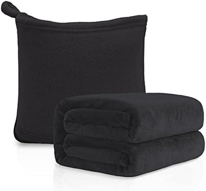  MACEVIA Travel Blanket Pillow Soft And Warm Blanket For Airplane Travel Essential Comfort Durability 2 In 1 Throw Blanket For Train Car Camping Office With Luggage Backpack Strap - Pink