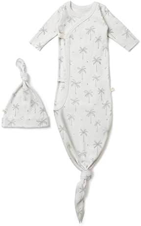  MakeMake Organics GOTS Organic Cotton Kimono Knotted Blanket Tie Wearable Blanket Sleep Sack Baby Swaddle Hat Set Layette Mitten Boys Girls (Wildcat, Newborn)