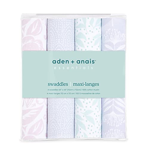  Aden + Anais Essentials Swaddle Blanket, Muslin Blankets For Girls & Boys, Baby Receiving Swaddles, Newborn Gifts, Infant Shower Items, Toddler Gift, Wearable Swaddling Set, 4 Pack, Damsel