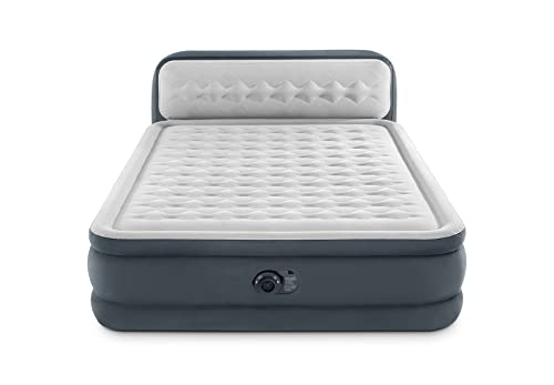  Intex Queen Air Mattress With Headboard And Built In Pump - 18" Easy Inflatable Mattress Air Bed, Dura-Beam Deluxe Ultra Plush Blow Up Mattress, Inflatable Pillow For Camping, Travel And Home Included