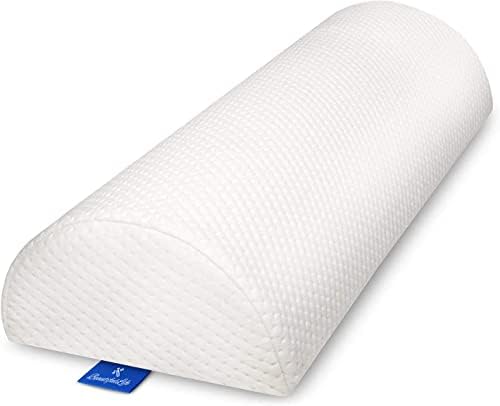  Back Pain Relief Memory Foam Pillow - Half Moon Bolster Knee Pillow For Side, Back, Stomach Sleepers - Semi Roll Round Lumbar Leg Wedge - Reduce Neck Spine Back Hip Ankle Stress - Organic Cotton Cover