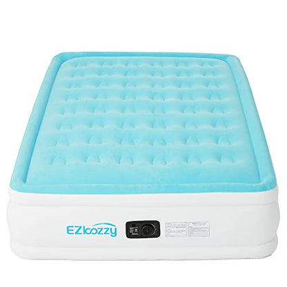 Air Mattress With Built-in Pump Raised Single Inflatable Bed-Puncture Resistant Airbed With Waterproof Flocked Top, Home & Portable Trave - Easy To Inflate/Quick Set UP (Twin)